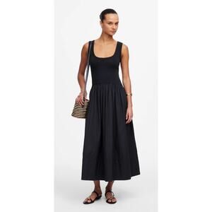Madewell | NWT Mixed Poplin Scoopneck Maxi Dress Black | Sz M